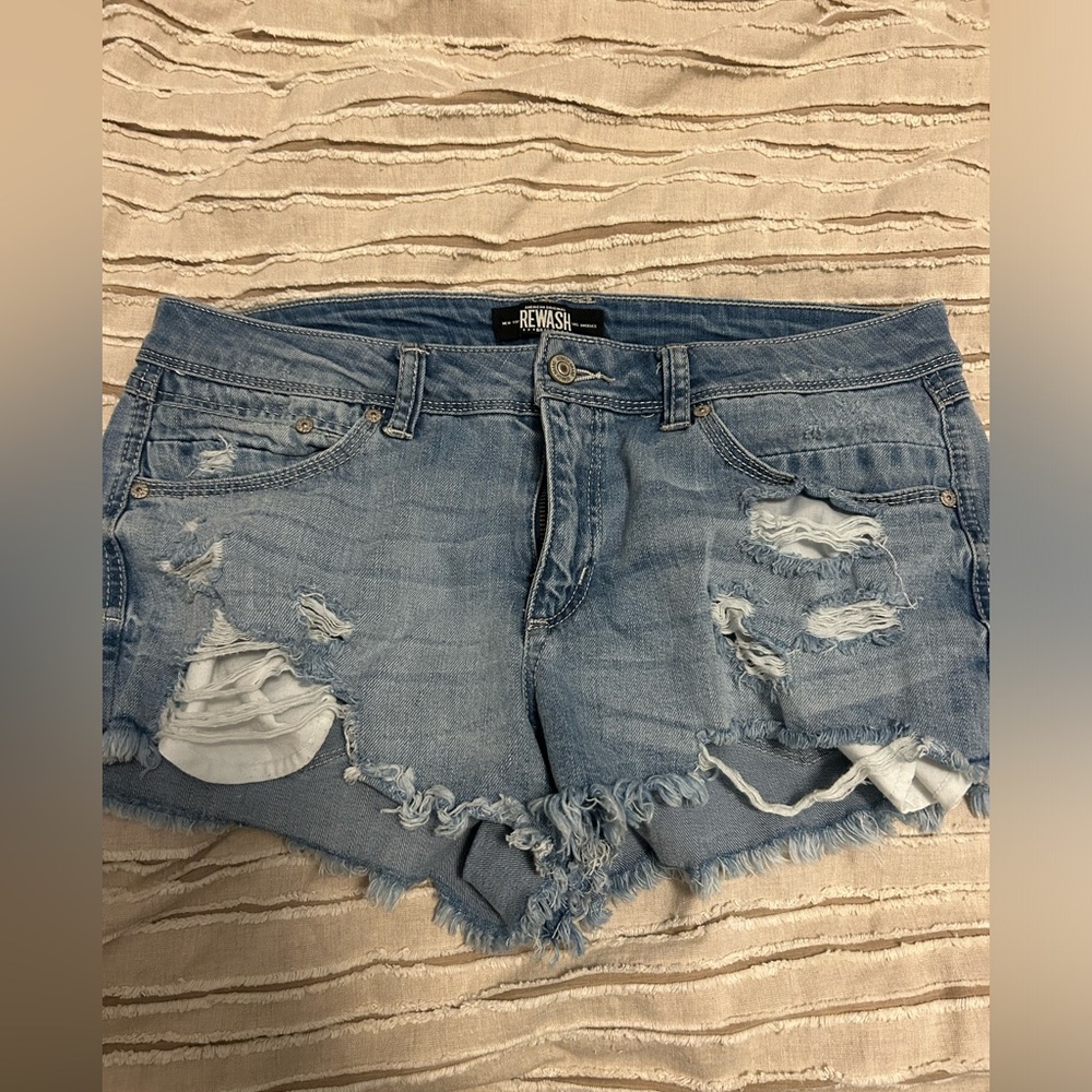 Distressed jean shorts